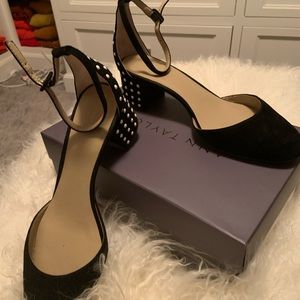 Ann Taylor pearl studded black suede shoes